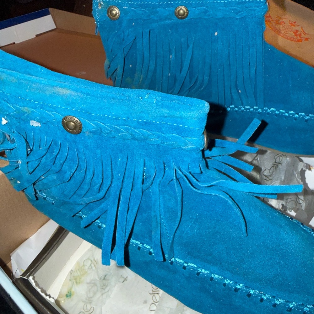 Source Unknown Teal Suede Fringe Ankle Boots